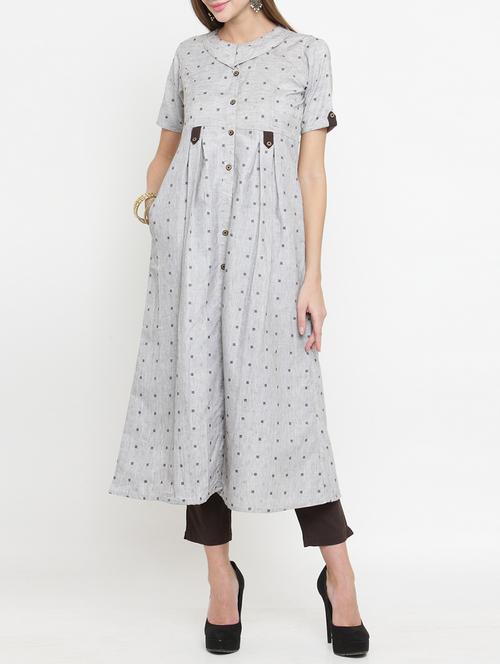 grey flared kurta - 15359110 - Very Small Image - 1