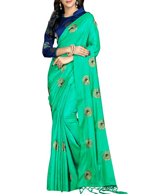 peacock embroidered saree with tassels with blouse - 15360755 - Very Small Image - 1