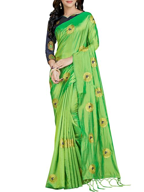 peacock embroidered saree with tassels with blouse - 15360757 - Very Small Image - 1