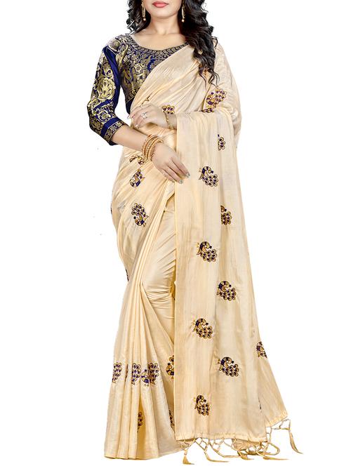 peacock embroidered saree with tassels with blouse - 15360768 - Very Small Image - 1