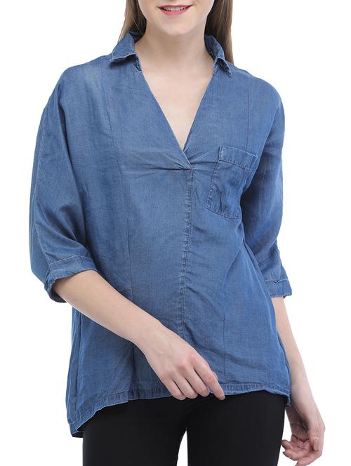 back cut out denim top - 15360799 - Very Small Image - 1