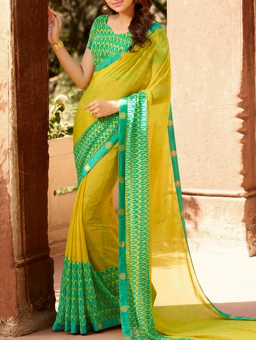 contrast bordered printed saree with blouse - 15360928 - Very Small Image - 1