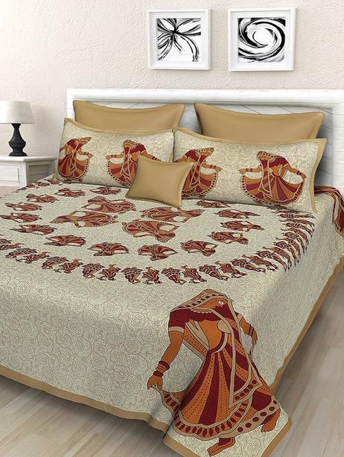 cotton queen size bedsheet with 2 pillow covers - 15361008 - Very Small Image - 1