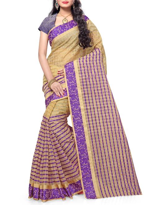 striped jacquard work saree with blouse - 15362102 - Very Small Image - 1