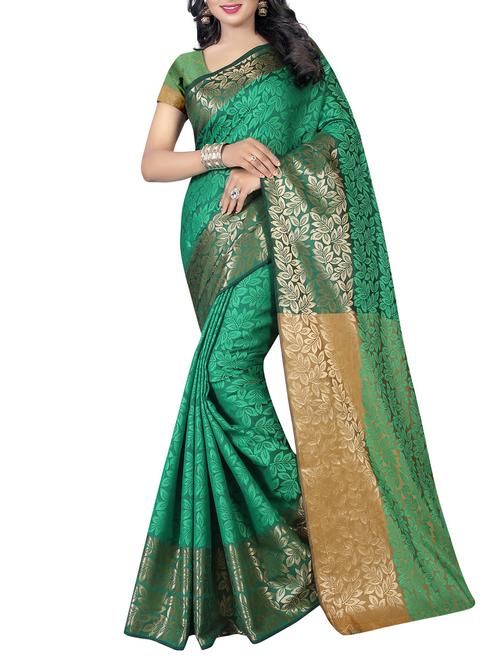 jacquard work green saree with blouse - 15362139 - Very Small Image - 1
