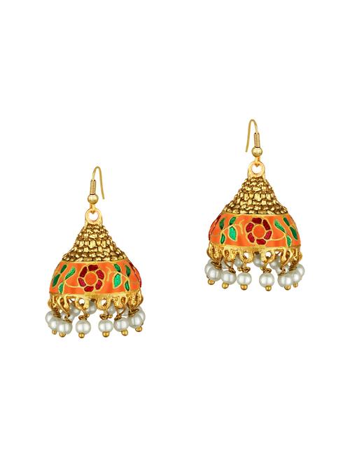 gold metal jhumka earring - 15363203 - Very Small Image - 1