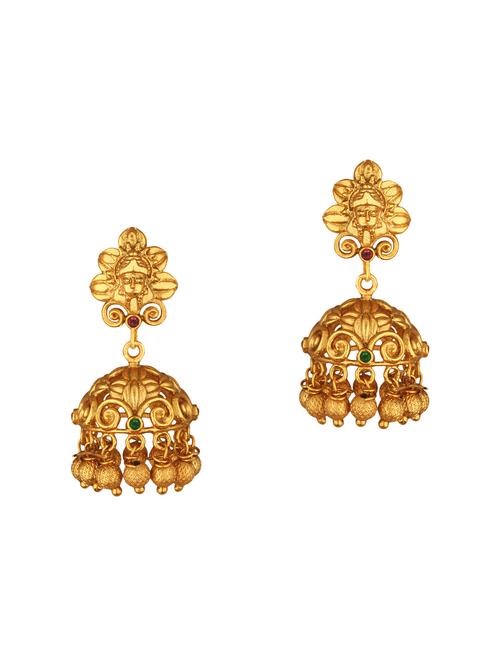 gold brass jhumka earring - 15363286 - Very Small Image - 1