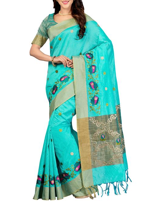 contrast border embroidered saree with blouse - 15363703 - Very Small Image - 1