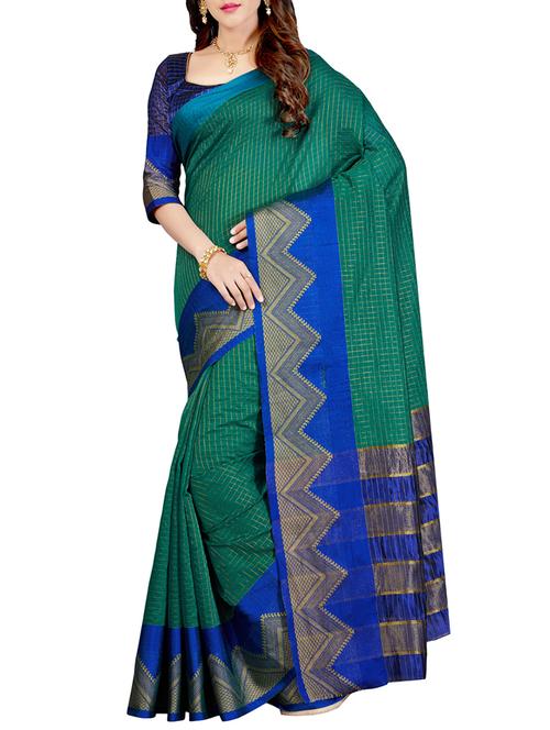 contrast bordered woven saree with blouse - 15363718 - Very Small Image - 1