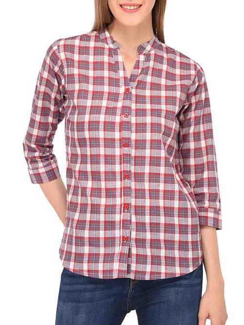 mandarin collar checkered shirt - 15363894 - Very Small Image - 1