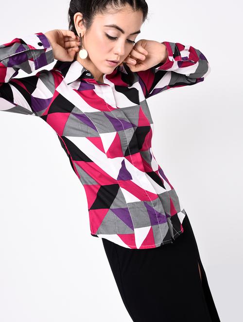 concealed placket geometric shirt - 15366969 - Very Small Image - 1