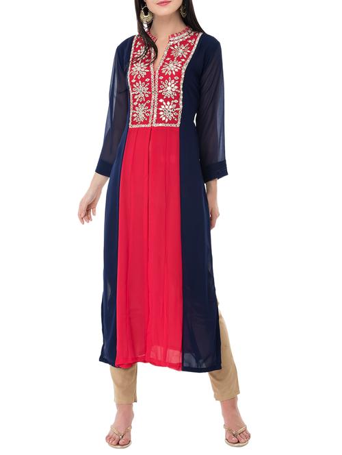 straight mirror work kurta - 15367895 - Very Small Image - 1