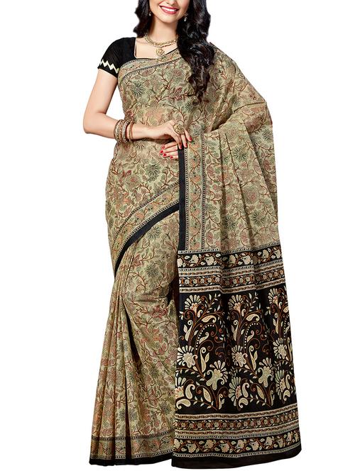 contrast pallu kalamkari printed saree with blouse - 15368040 - Very Small Image - 1