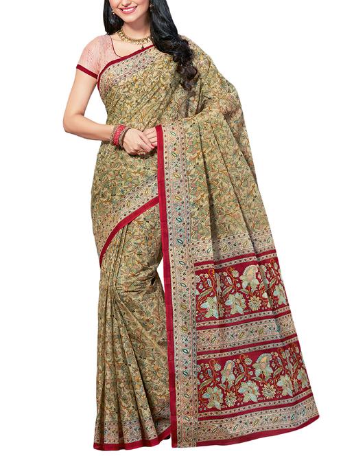 contrast pallu kalamkari printed saree with blouse - 15368041 - Very Small Image - 1