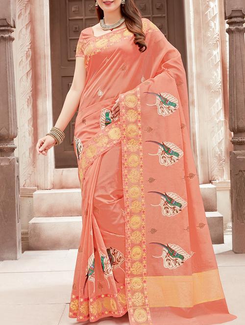 jacquard border embroidered saree with blouse - 15368058 - Very Small Image - 1