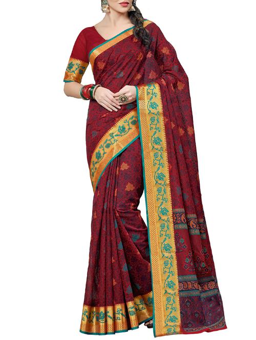 zari border printed saree with blouse - 15368072 - Very Small Image - 1