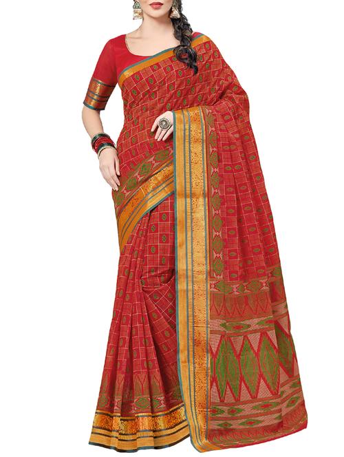 zari border geometrical printed saree with blouse - 15368083 - Very Small Image - 1