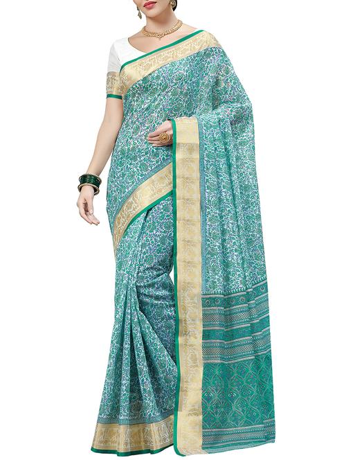 zari border kalamakari printed saree with blouse - 15368090 - Very Small Image - 1