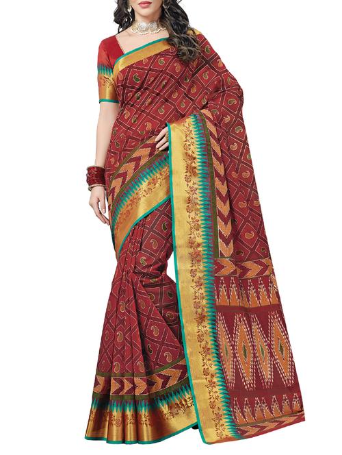 zari border geometrical printed saree with blouse - 15368093 - Very Small Image - 1