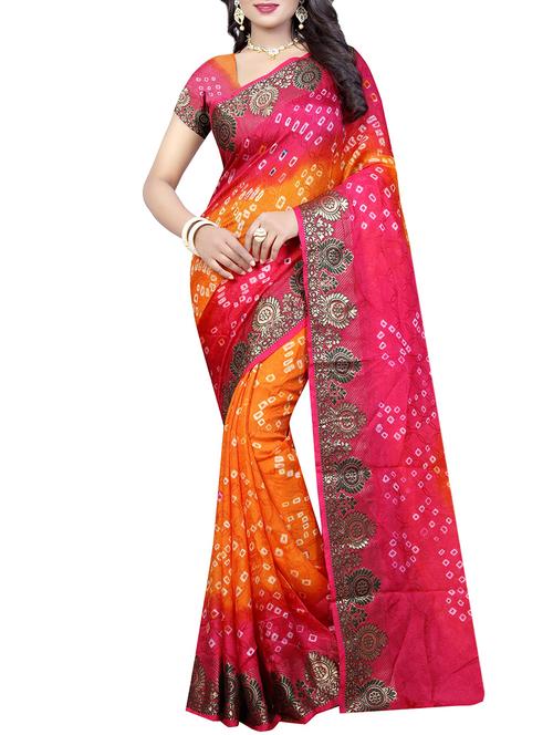contrast border bandhani saree with blouse - 15370739 - Very Small Image - 1