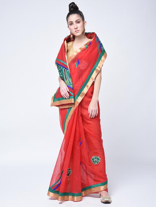 bandhani applique work saree with blouse - 15371218 - Very Small Image - 1