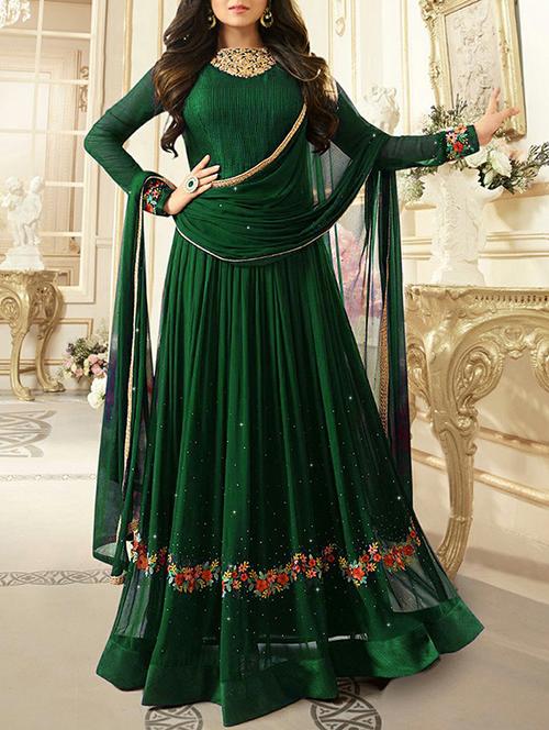 embroidered semi-stitched anarkali suit - 15371481 - Very Small Image - 1