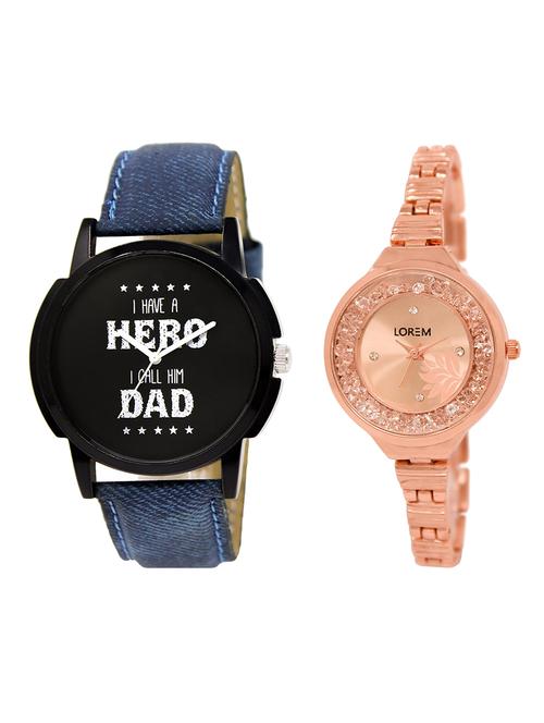 lorem  lr7-225 rose gold & black round boy's & girl's wrist watch - 15373408 - Very Small Image - 1