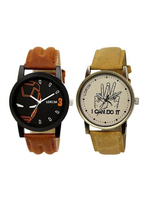 lorem  lr25-29   grey & black round boy's leather  wrist watch - 15374709 - Very Small Image - 1