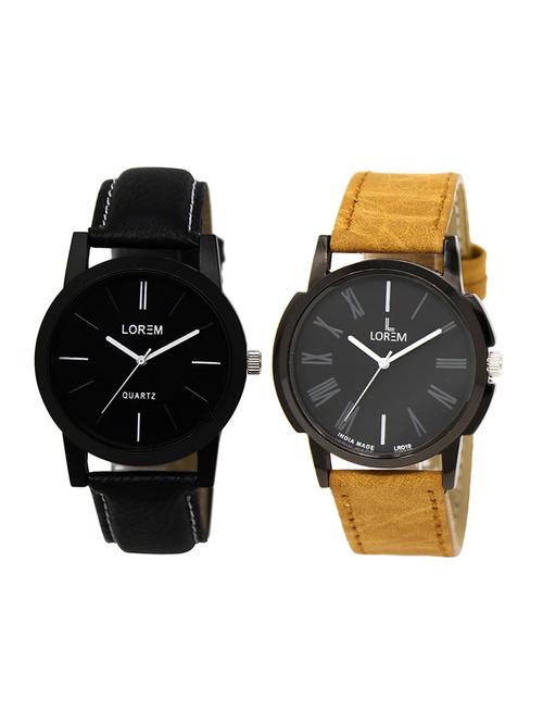 lorem  lr26-27   black & white round boy's leather  wrist watch - 15374727 - Very Small Image - 1