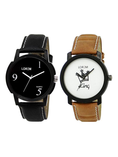 lorem  lr27-29   grey & black round boy's leather  wrist watch - 15374754 - Very Small Image - 1