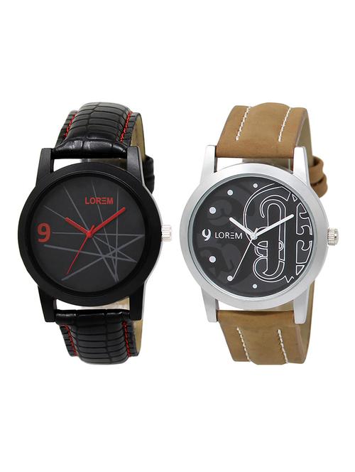 lorem  lr2-9   white & black round boy's leather  wrist watch - 15374803 - Very Small Image - 1