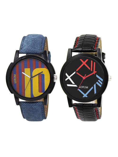 lorem  lr5-101   black & silver round boy's leather & metal bracelet  wrist watch - 15374850 - Very Small Image - 1