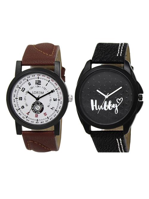 lorem  lr19-101   black & silver round boy's leather & metal bracelet  wrist watch - 15374892 - Very Small Image - 1