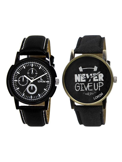 lorem  lr32-101   black & silver round boy's leather & metal bracelet  wrist watch - 15374931 - Very Small Image - 1