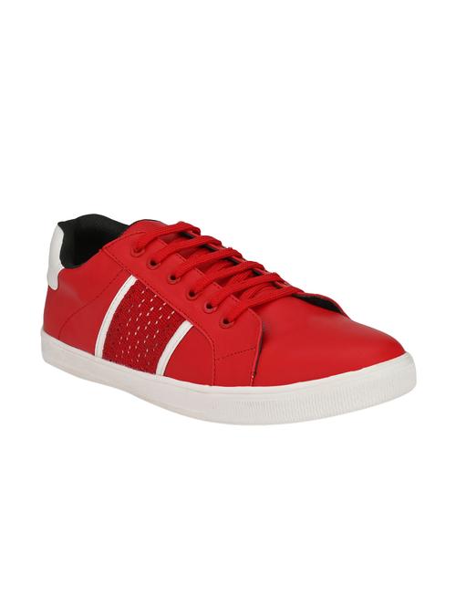 Red Leatherette Lace Up Sneaker - 15375409 - Very Small Image - 1