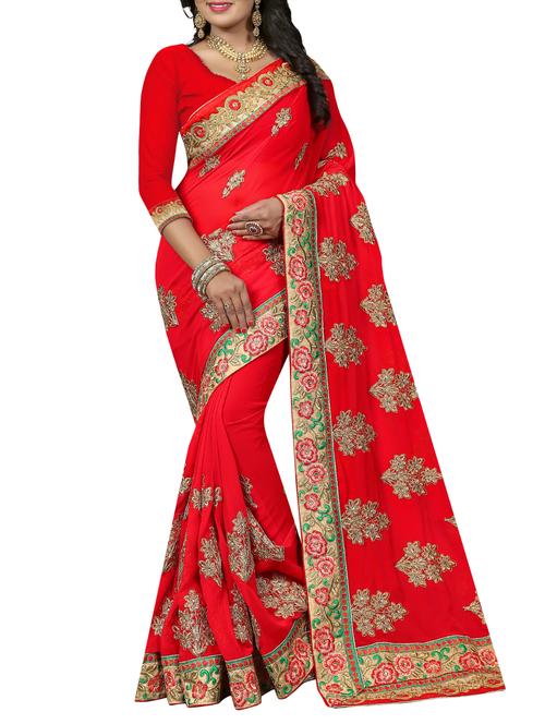 floral thread embroidered saree with blouse - 15375822 - Very Small Image - 1
