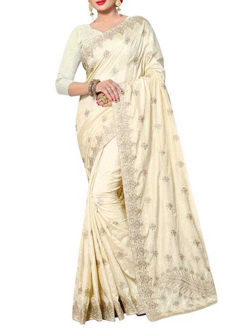 heavy zari embroidered saree with blouse - 15375839 - Very Small Image - 1