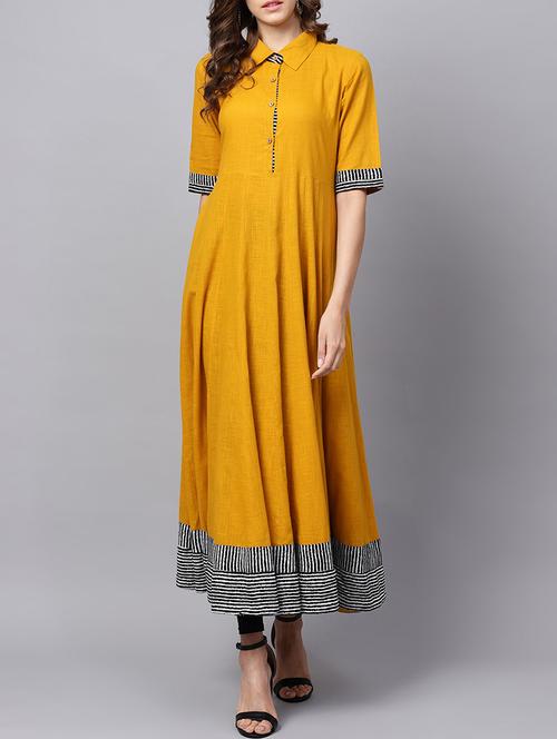 shirt collared solid anarkali kurta - 15377810 - Very Small Image - 1