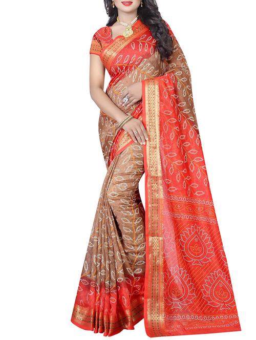 contrast border bandhani saree with blouse - 15378336 - Very Small Image - 1