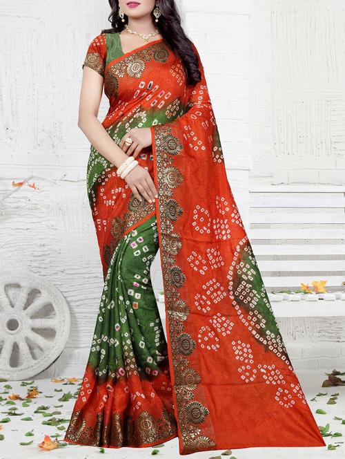 contrast border bandhani saree with blouse - 15378351 - Very Small Image - 1