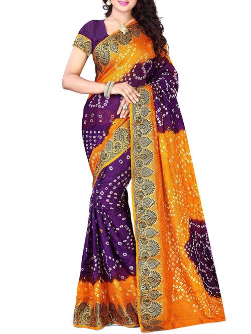 contrast border bandhani saree with blouse - 15378408 - Very Small Image - 1