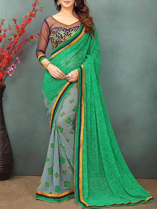 geometrical half and half saree with blouse - 15379306 - Very Small Image - 1
