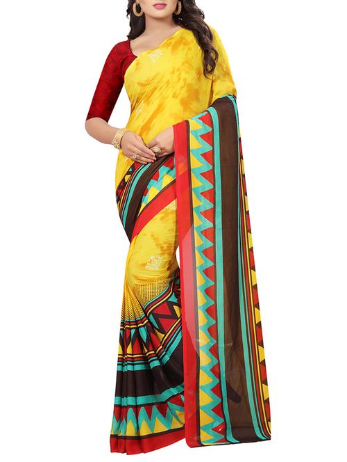 Temple bordered printed saree with blouse - 15379958 - Very Small Image - 1