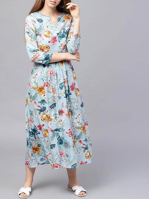 floral notch neck a-line dress - 15380128 - Very Small Image - 1