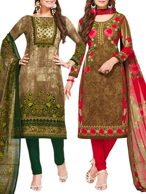 multi colored unstitched combo suit - 15381140 - Very Small Image - 1