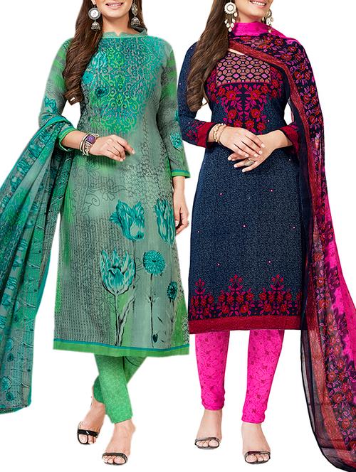 multi colored unstitched combo suit - 15381231 - Very Small Image - 1