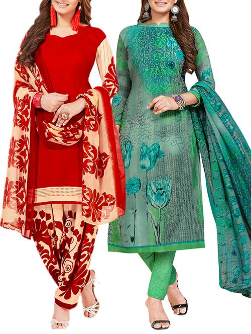 multi colored unstitched combo suit - 15381258 - Very Small Image - 1