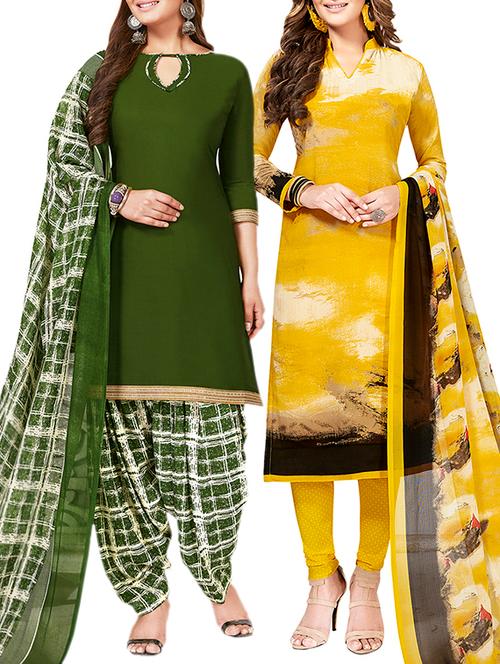 multi colored unstitched combo suit - 15381293 - Very Small Image - 1