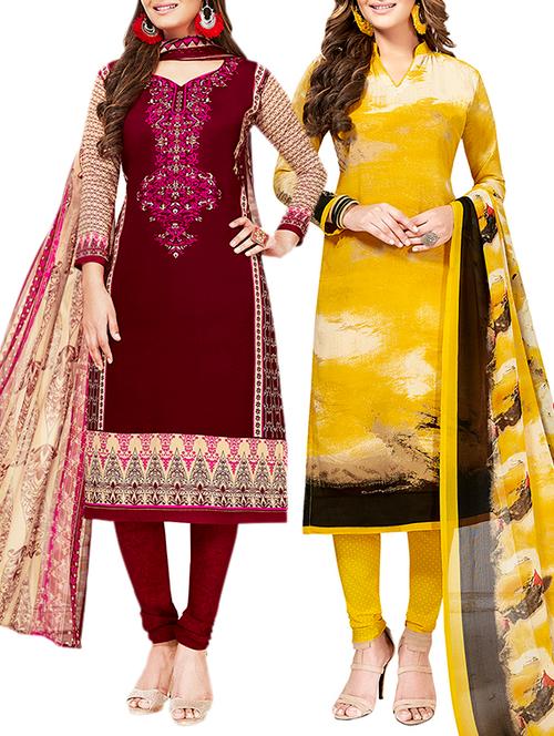 multi colored unstitched combo suit - 15381330 - Very Small Image - 1