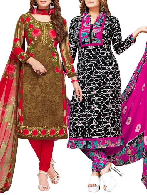 multi colored unstitched combo suit - 15381416 - Very Small Image - 1